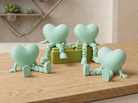 3D Baskı Hareketli Kalp Figürü - Eklemli Dekoratif Oyuncak (1 Adet)-Mint