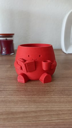 3D Baskı Kitap Okuyan Saksı - Kupa Tutan Sevimli Saksı-Kırmızı