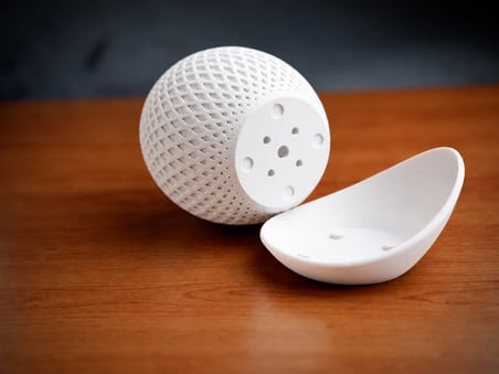3D Baskı Küre Saksı - Kafes Dokulu İki Parçalı Dekoratif Saksı - Beyaz-Beyaz