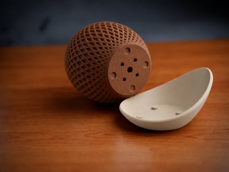 3D Baskı Küre Saksı - Kafes Dokulu İki Parçalı Dekoratif Saksı - Kahverengi-Bej