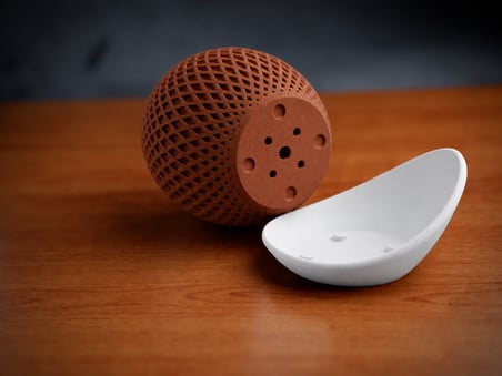 3D Baskı Küre Saksı - Kafes Dokulu İki Parçalı Dekoratif Saksı - Kahverengi-Beyaz