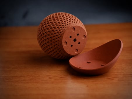3D Baskı Küre Saksı - Kafes Dokulu İki Parçalı Dekoratif Saksı - Kahverengi-Kahverengi