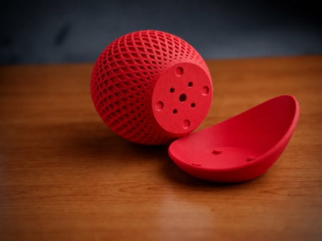 3D Baskı Küre Saksı - Kafes Dokulu İki Parçalı Dekoratif Saksı - Kırmızı-Kırmızı