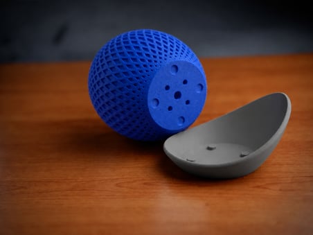 3D Baskı Küre Saksı - Kafes Dokulu İki Parçalı Dekoratif Saksı - Mavi-Gri