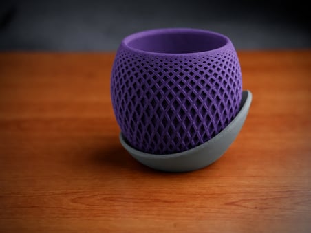 3D Baskı Küre Saksı - Kafes Dokulu İki Parçalı Dekoratif Saksı - Mor-Gri
