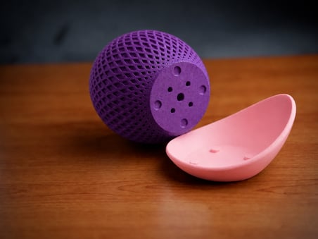 3D Baskı Küre Saksı - Kafes Dokulu İki Parçalı Dekoratif Saksı - Mor-Pembe