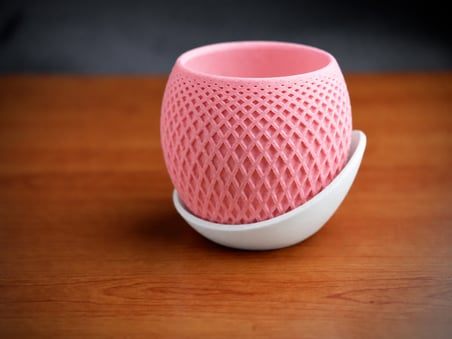 3D Baskı Küre Saksı - Kafes Dokulu İki Parçalı Dekoratif Saksı - Pembe-Beyaz