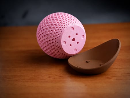 3D Baskı Küre Saksı - Kafes Dokulu İki Parçalı Dekoratif Saksı - Pembe-Kahverengi