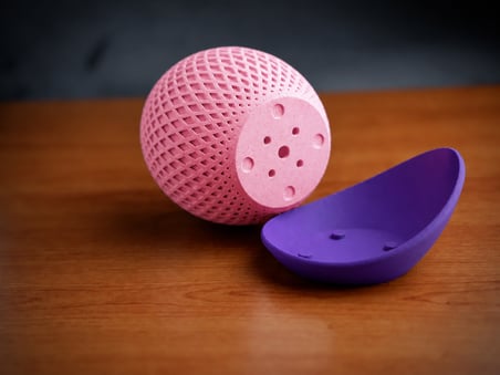 3D Baskı Küre Saksı - Kafes Dokulu İki Parçalı Dekoratif Saksı - Pembe-Mor