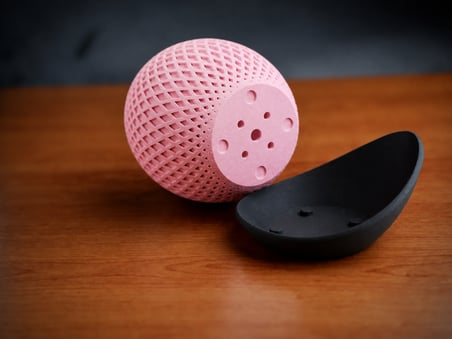 3D Baskı Küre Saksı - Kafes Dokulu İki Parçalı Dekoratif Saksı - Pembe-Siyah