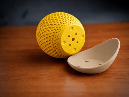 3D Baskı Küre Saksı - Kafes Dokulu İki Parçalı Dekoratif Saksı - Sarı-Bej