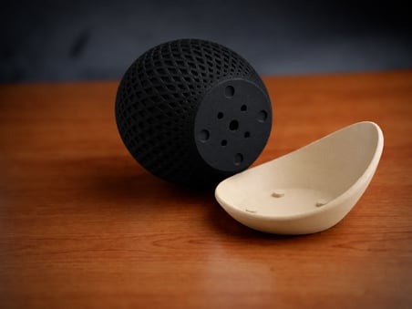 3D Baskı Küre Saksı - Kafes Dokulu İki Parçalı Dekoratif Saksı - Siyah-Bej