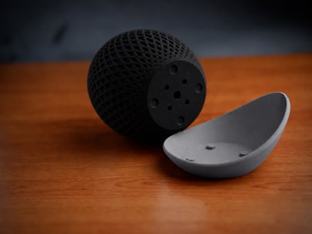 3D Baskı Küre Saksı - Kafes Dokulu İki Parçalı Dekoratif Saksı - Siyah-Gri