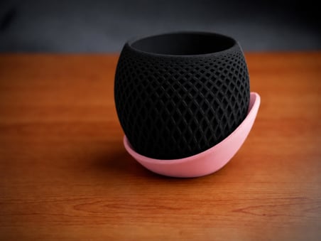 3D Baskı Küre Saksı - Kafes Dokulu İki Parçalı Dekoratif Saksı - Siyah-Pembe