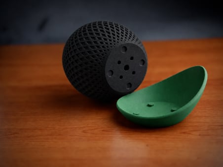 3D Baskı Küre Saksı - Kafes Dokulu İki Parçalı Dekoratif Saksı - Siyah-Yeşil
