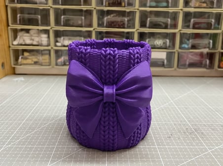 3D Baskı Fiyonklu Örgü Vazo - Dekoratif Çiçeklik-Mor