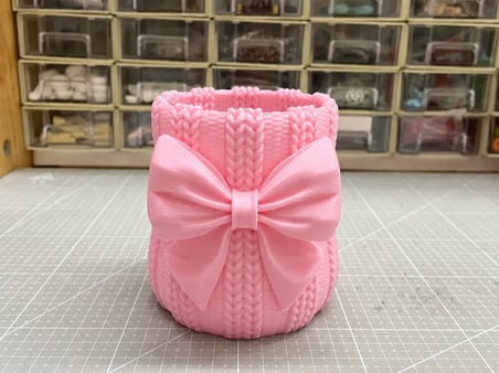 3D Baskı Fiyonklu Örgü Vazo - Dekoratif Çiçeklik-Pembe