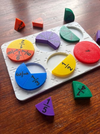 3D Baskı Kesirler Öğretim Seti - Eğitici Ahşap Görünümlü Matematik Puzzle, Kesir Öğrenme Materyali (