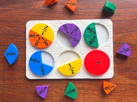 3D Baskı Kesirler Öğretim Seti - Eğitici Ahşap Görünümlü Matematik Puzzle, Kesir Öğrenme Materyali (