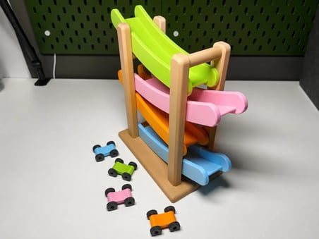 3D Baskı Kaydıraklı Araba Pisti - 4 Katlı Mini Araba Yarış Rampası, Bebek ve Çocuk Oyuncağı Seti (4 