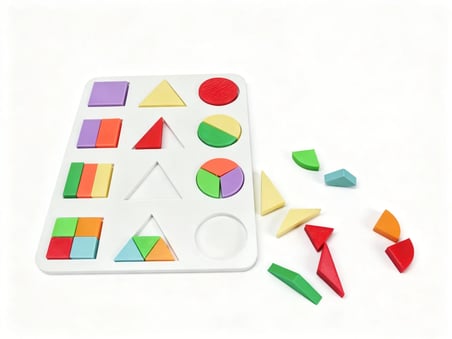 3D Baskı Geometrik Şekiller ve Kesirler Eğitim Seti - Renkli Şekil Eşleştirme Puzzle, Montessori Öğr