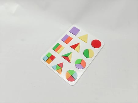 3D Baskı Geometrik Şekiller ve Kesirler Eğitim Seti - Renkli Şekil Eşleştirme Puzzle, Montessori Öğr