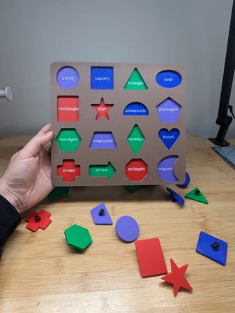 3D Baskı İngilizce Etiketli Şekil Tanıma Puzzle Tahtası - 16 Geometrik Şekil, Bilişsel Gelişim ve Ke