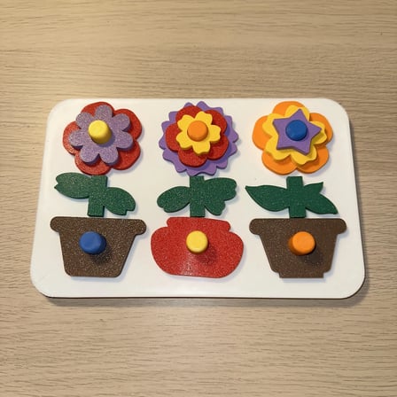 3D Baskı Saksıda Çiçek Puzzle Tahtası - Katmanlı Çiçek İnşa Etme ve Renk Eşleştirme Seti, Montessori