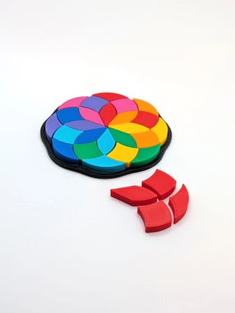 3D Baskı Gökkuşağı Mandala Rozet Puzzle Mini (7 CM) - Renkli Çiçek Deseni Yapboz, Cepte Taşınabilir 