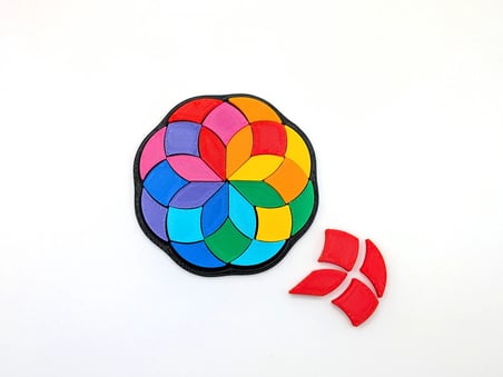 3D Baskı Gökkuşağı Mandala Rozet Puzzle Mini (7 CM) - Renkli Çiçek Deseni Yapboz, Cepte Taşınabilir 