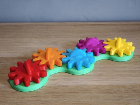 3D Baskı Zincirleme Dişli Çark Şeridi - Renkli 5li Dişli Seti, Mekanik Fen ve Bilek Çevirme Oyuncağı