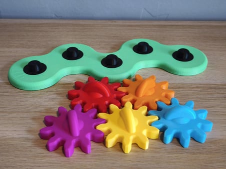 3D Baskı Zincirleme Dişli Çark Şeridi - Renkli 5li Dişli Seti, Mekanik Fen ve Bilek Çevirme Oyuncağı