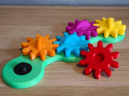 3D Baskı Zincirleme Dişli Çark Şeridi - Renkli 5li Dişli Seti, Mekanik Fen ve Bilek Çevirme Oyuncağı