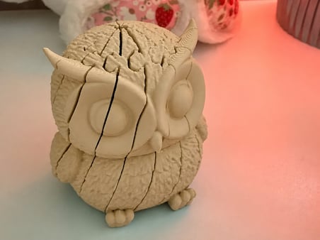 3D Baskı Hareketli Baykuş Figürü - Eklemli Flexi Oyuncak - Bej