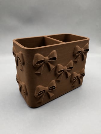 3D Baskı Fiyonk Desenli Bölmeli Kalemlik - Masaüstü Organizer - Kahverengi