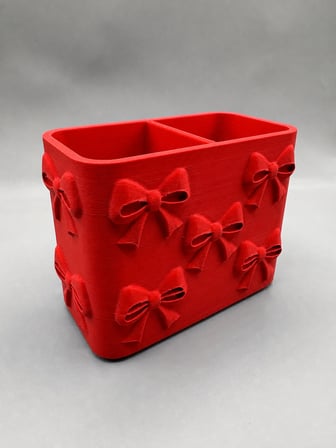 3D Baskı Fiyonk Desenli Bölmeli Kalemlik - Masaüstü Organizer - Kırmızı