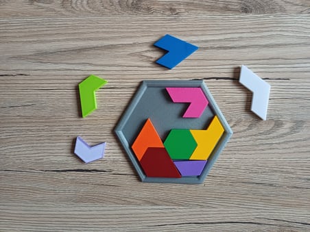 3D Baskı Altıgen Tangram Puzzle - Renkli Zeka ve Eşleştirme Oyunu