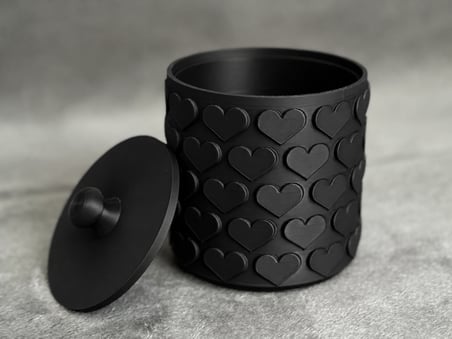 3D Baskı Kalp Desenli Kapaklı Saklama Kutusu - İki Renkli Organizer - Siyah