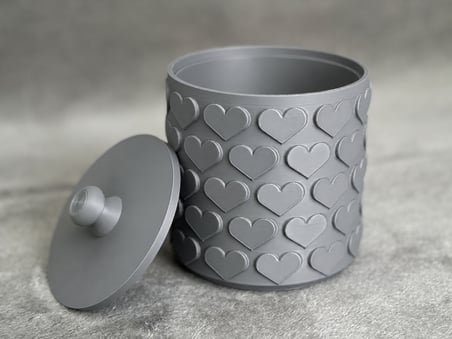 3D Baskı Kalp Desenli Kapaklı Saklama Kutusu - İki Renkli Organizer - Gri