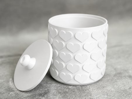3D Baskı Kalp Desenli Kapaklı Saklama Kutusu - İki Renkli Organizer - Beyaz