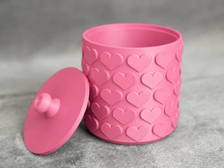 3D Baskı Kalp Desenli Kapaklı Saklama Kutusu - İki Renkli Organizer - Pembe