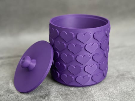 3D Baskı Kalp Desenli Kapaklı Saklama Kutusu - İki Renkli Organizer - Mor