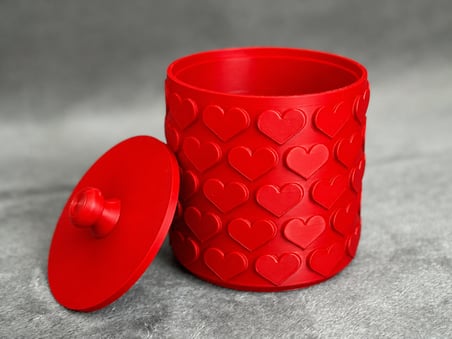 3D Baskı Kalp Desenli Kapaklı Saklama Kutusu - İki Renkli Organizer - Kırmızı