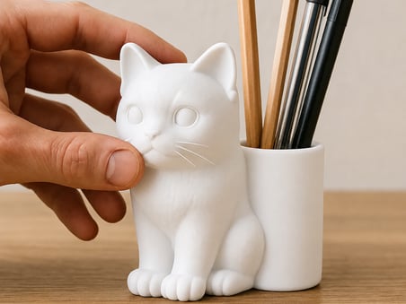 Bezos Professional Kedi Figürlü Kalemlik Masaüstü Organizer Beyaz 3D Baskı