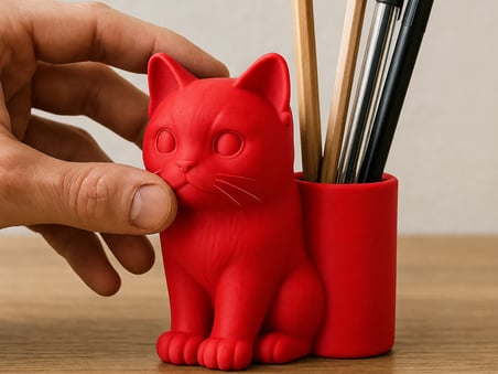 Bezos Professional Masaüstü Organizer Kedi Figürlü Kırmızı 3D Baskı