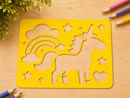 3D Baskı Unicorn ve Gökkuşağı Çizim Şablonu - Desen Kalıbı - Sarı