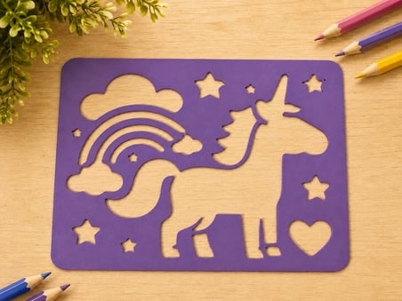 3D Baskı Unicorn ve Gökkuşağı Çizim Şablonu - Desen Kalıbı - Mor