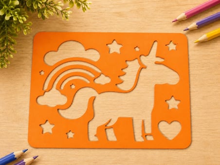 3D Baskı Unicorn ve Gökkuşağı Çizim Şablonu - Desen Kalıbı - Turuncu