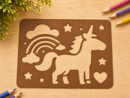 3D Baskı Unicorn ve Gökkuşağı Çizim Şablonu - Desen Kalıbı - Kahverengi