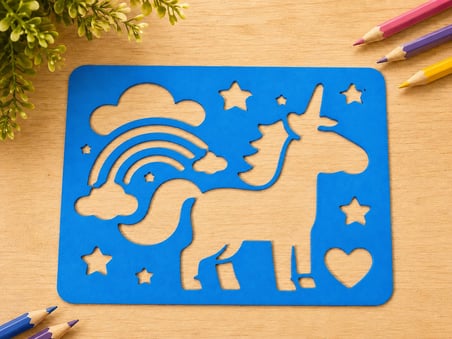 3D Baskı Unicorn ve Gökkuşağı Çizim Şablonu - Desen Kalıbı - Mavi